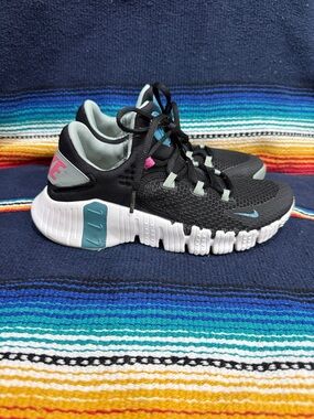 Nike Kids Black Athletic Sneakers with Teal & Pink Accents